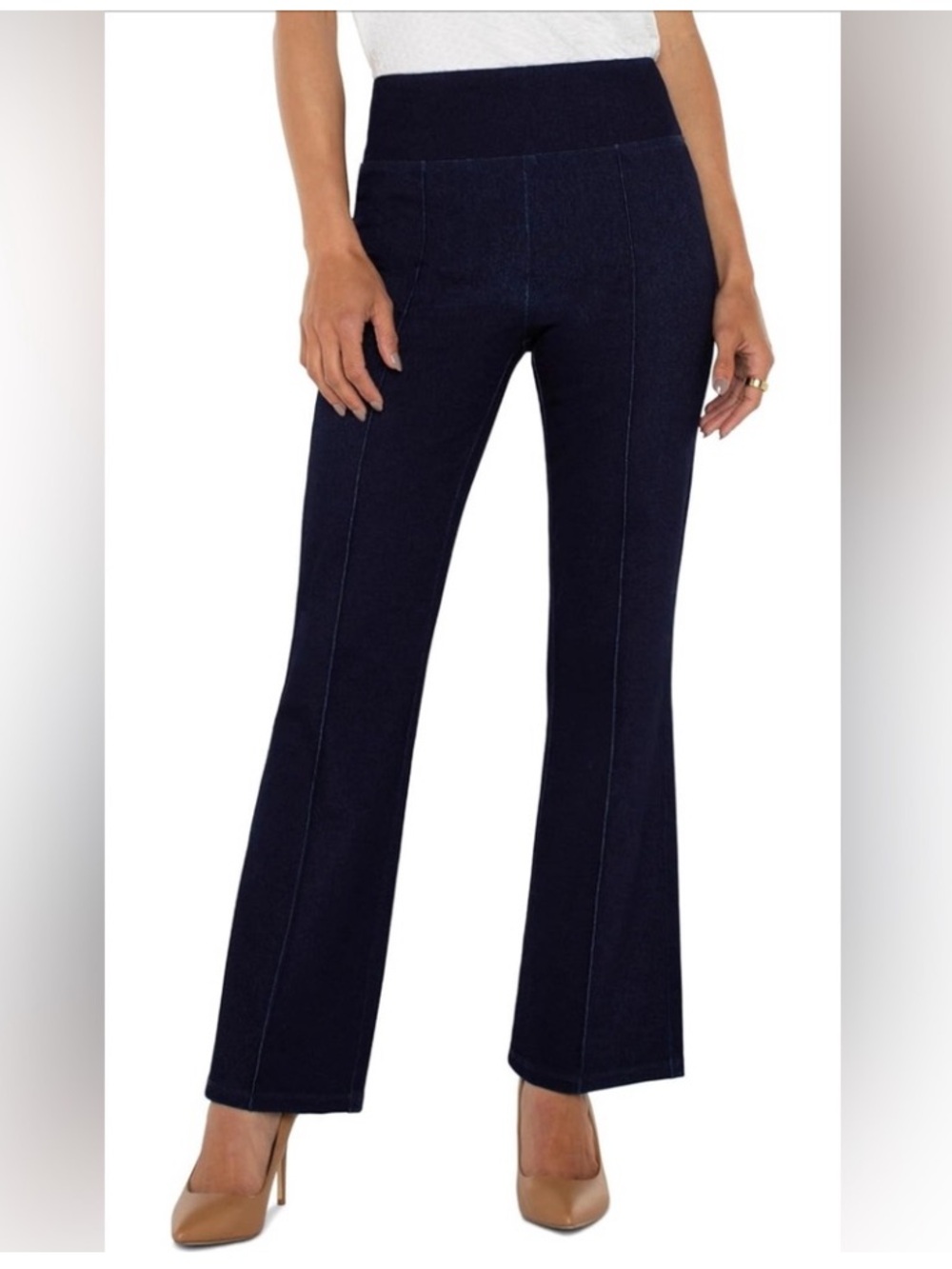Liverpool Women's Pearl Mid-Rise Ankle Flare with Pintucks Knit
Denim